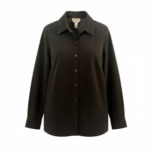 Talbots Woman’s Black Velvety Button Down Stretch Dress Shirt With Collar